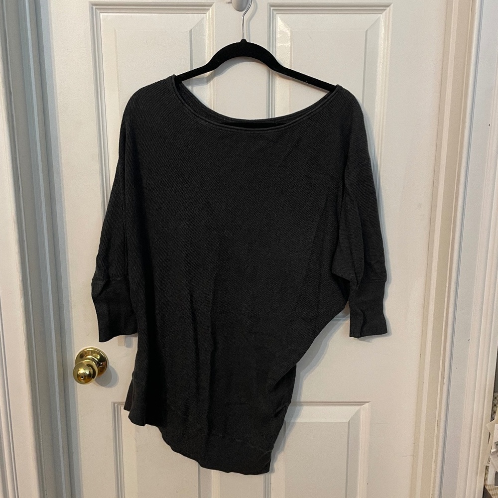 Grey Off the Shoulder Express Sweater